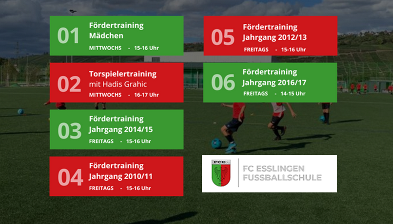 Übersicht FCE Fussballschule Fördertrainings