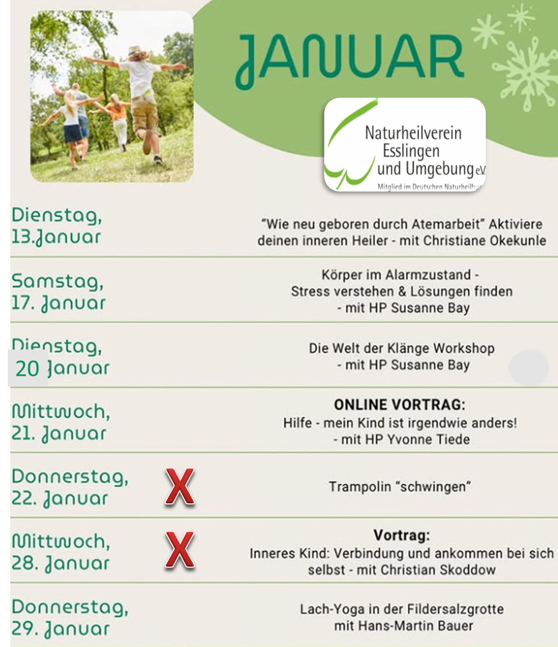 Programmübersicht Naturheilverein Januar 2026